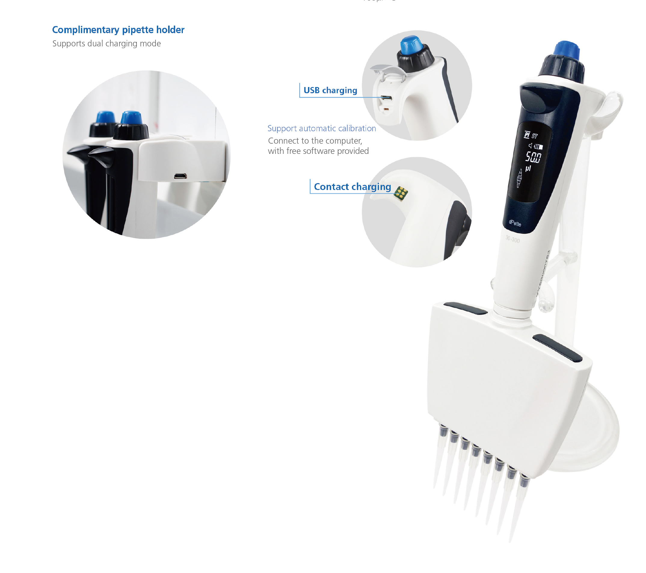 Nade Lab Multifunction Electronic Pipette dPette+ Eight-channel use for Pipetting, Mixing 0.5ul-300ul